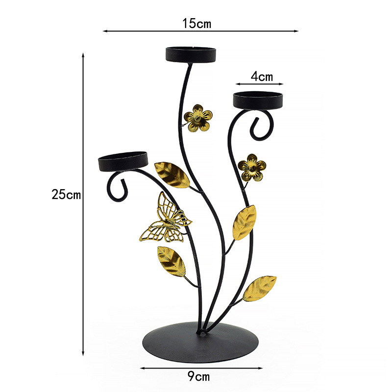 Rustic Butterfly Wrought Iron Floral Candle Holder Color:Black;Lights:3 lights