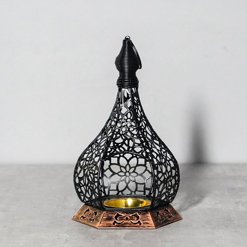 Vintage Hollow Gourd Candle Holder,Hexagonal Base Style:Style2