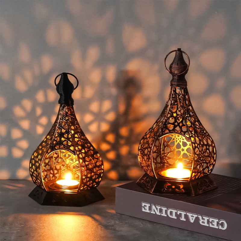 Vintage Hollow Gourd Candle Holder,Hexagonal Base Style:Style1 2