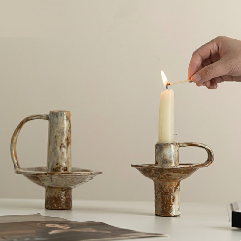 Rustic Clay Chamberstick holder Size:11.8*10.3cm 2