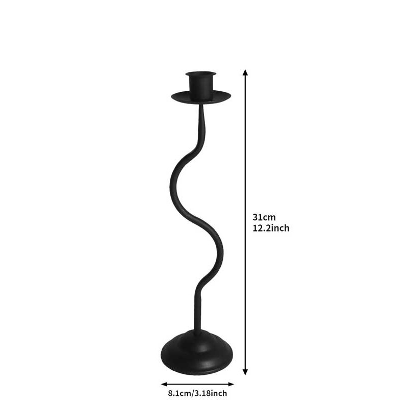 Wavy S-Curve Iron Candlestick Holder Color:Black;Size:8.1*31CM