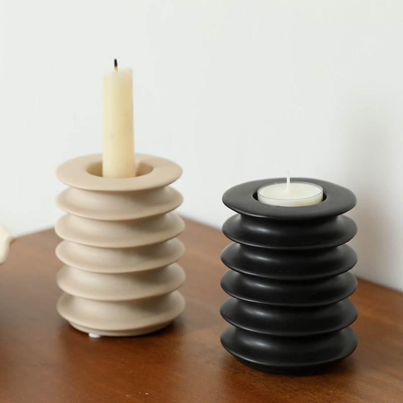 Stacked ring Ceramic candle holder Color:Grey;Size:7.8*7.8*13cm 1
