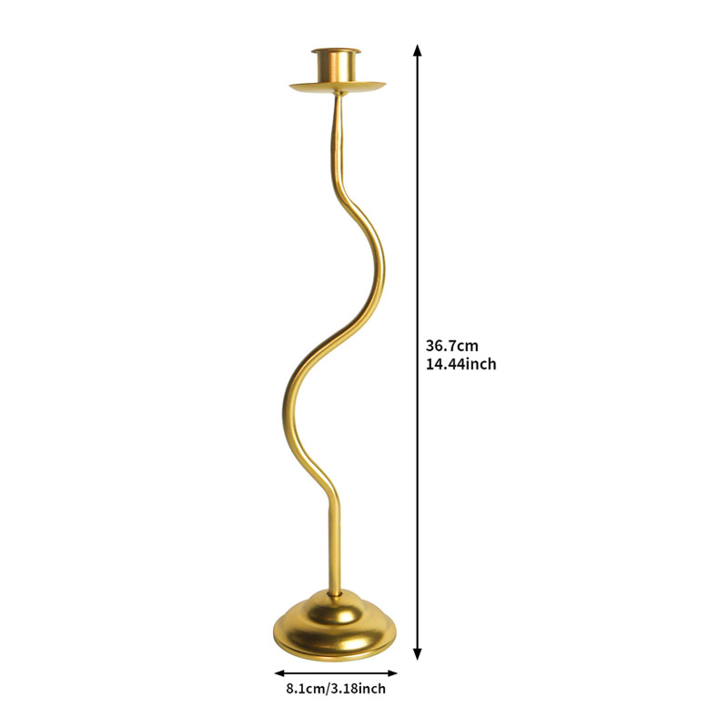 Wavy S-Curve Iron Candlestick Holder Color:Golden;Size:8.1*36.7CM