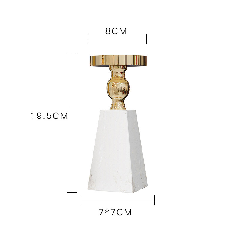 Light Luxury Marble & Metal Spliced Candlestick Marble Base 7*7*19.5cm  , Modern Minimalist Style