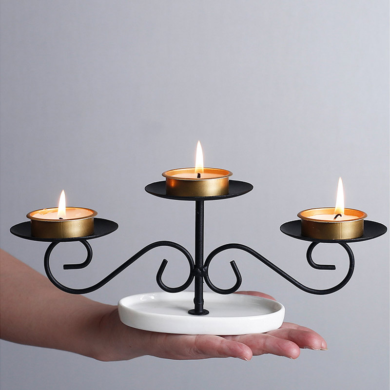 3 Branches Chain Link Candelabra,White Ceramic Base Color:Black 2
