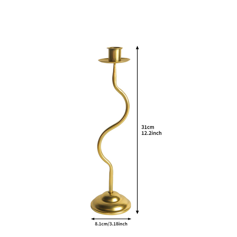Wavy S-Curve Iron Candlestick Holder Color:Golden;Size:8.1*31CM