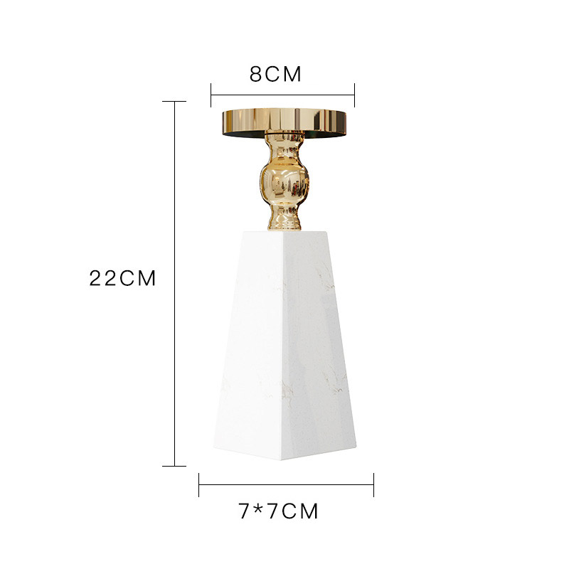 Light Luxury Marble & Metal Spliced Candlestick Marble Base 7*7*22cm  , Modern Minimalist Style