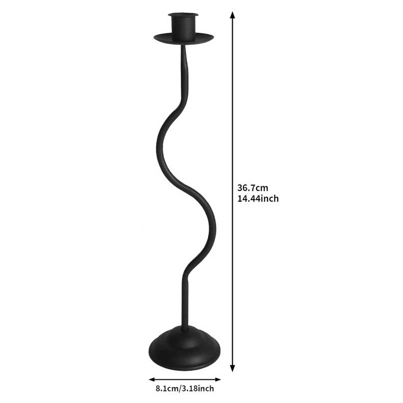 Wavy S-Curve Iron Candlestick Holder Color:Black;Size:8.1*36.7CM