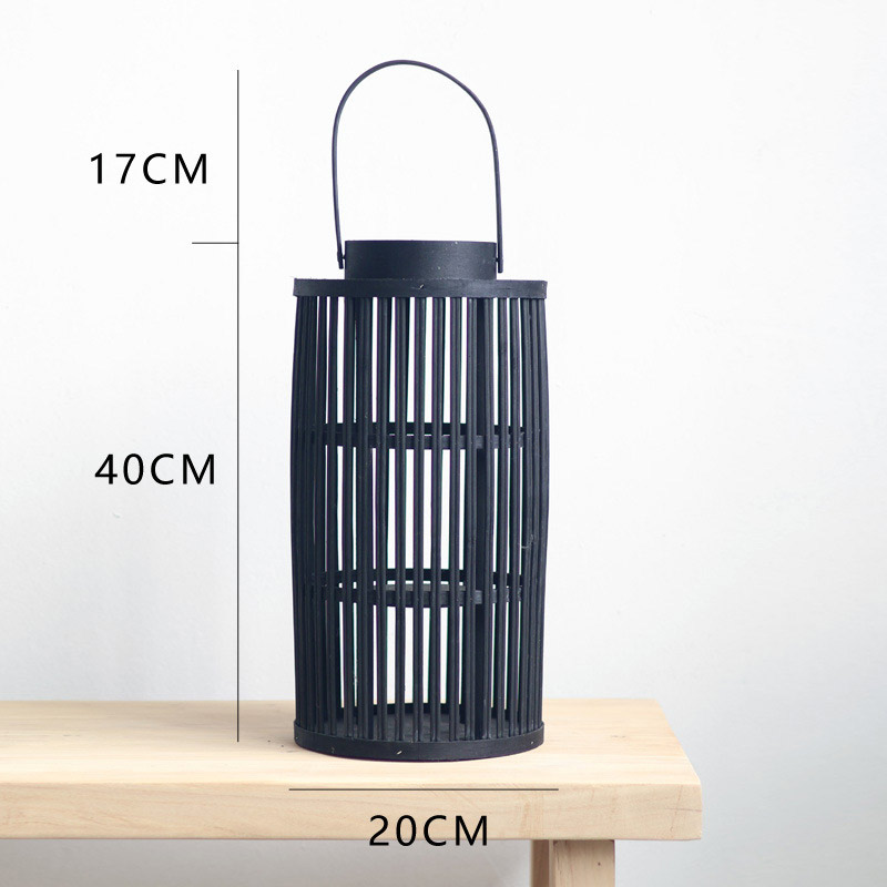 Hand-Woven Floor Bamboo and Wood Lantern / Candle Holder Color:Black;Size:20*20*40cm