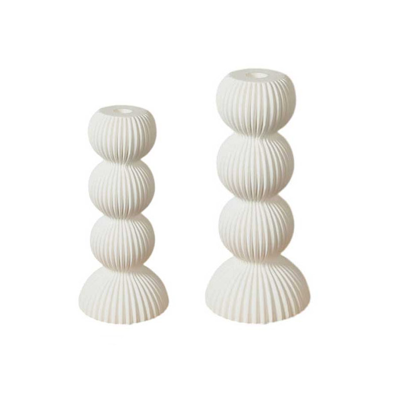 Minimalist Black & White Ceramic Stacked Ball Candle Holder White  