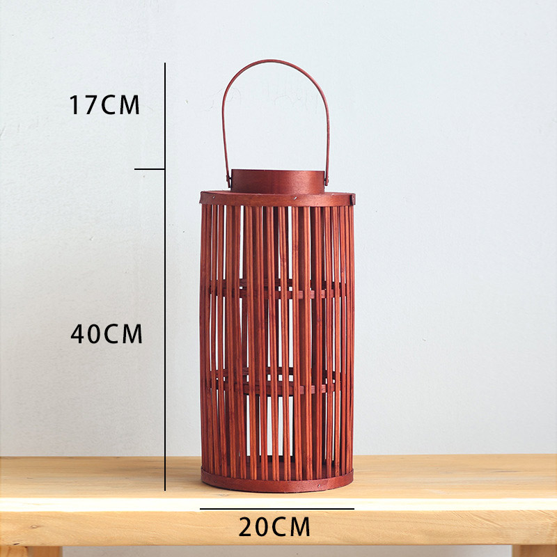 Hand-Woven Floor Bamboo and Wood Lantern / Candle Holder Color:Red;Size:20*20*40cm