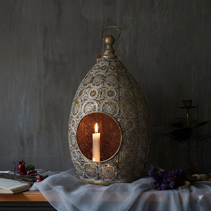 Vintage Hollowed-Out Lantern, Moroccan Iron Candle Holder Size:19*19*33.5cm 1