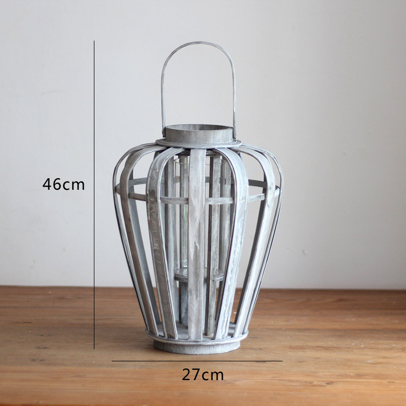 Rustic Farmhouse Wooden Lantern Candle Holder Size:27*46cm