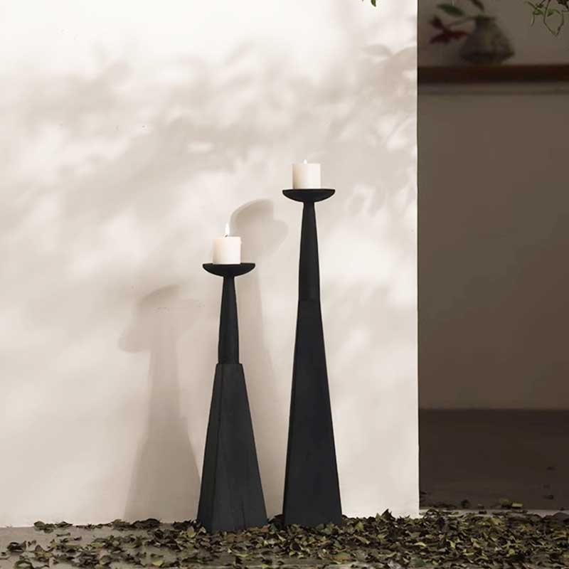 Wabi-Sabi Solid Wood Carbonized Candlestick Size:11*11*45cm 3