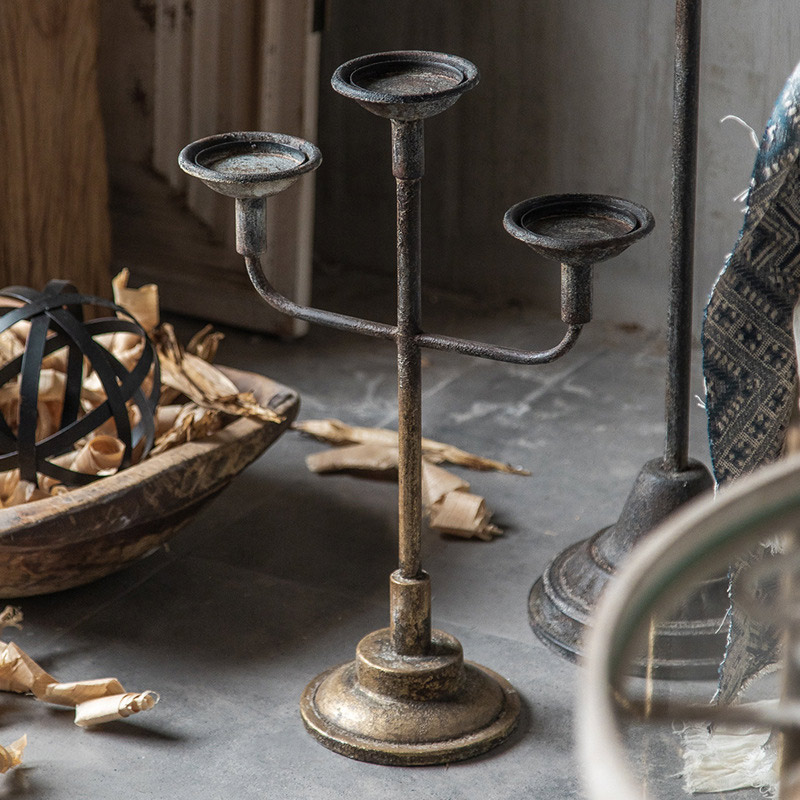 Vintage Distressed 3 Arms Wrought Iron Floor Candelabra Size:37*50cm 2