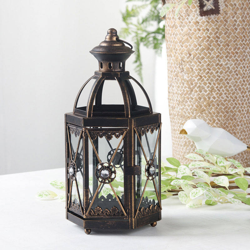 Retro Candle Holder Glass Hurricane Lantern Color:Aged Bronze 1