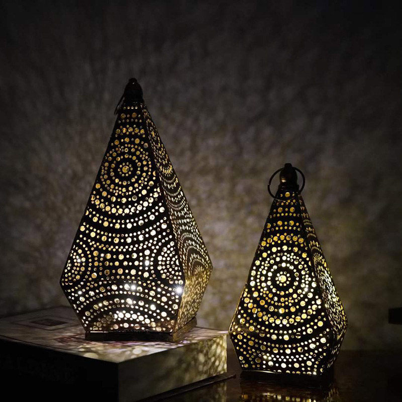 Perforated Pyramid Shaped Moroccan Lantern Size:10.5*10.5*22cm 3