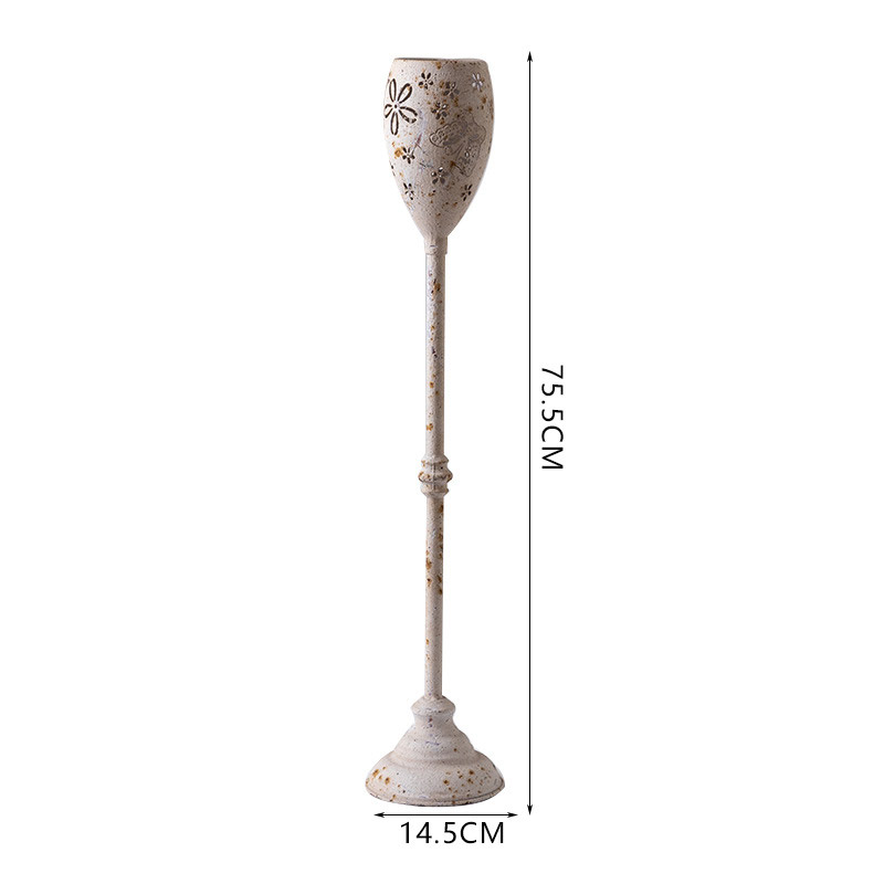 Vintage Distressed Wrought Iron Floor Candlestick ,Multi-Size 14.5*14.5*75.5cm  , Tall Floral Long Stem Candle Holder Home Decor (Multi-Size Options)