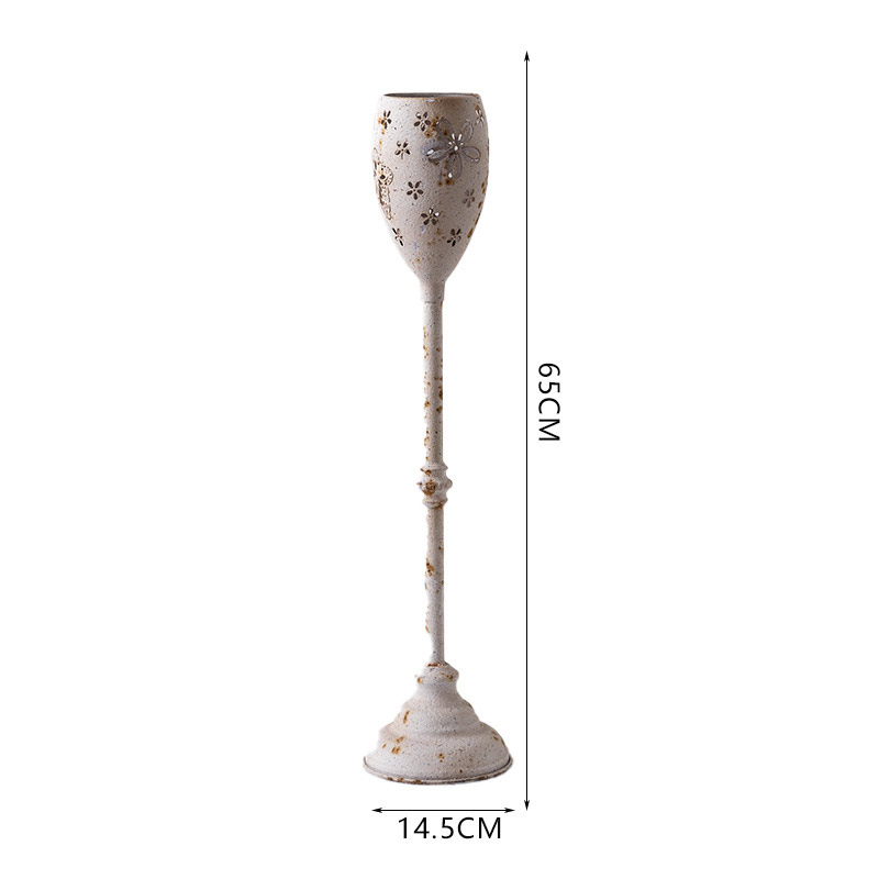 Vintage Distressed Wrought Iron Floor Candlestick ,Multi-Size 14.5*14.5*65cm  , Tall Floral Long Stem Candle Holder Home Decor (Multi-Size Options)