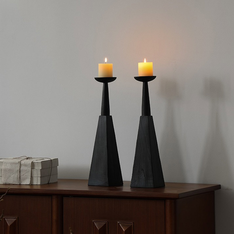Wabi-Sabi Solid Wood Carbonized Candlestick Size:11*11*45cm 4