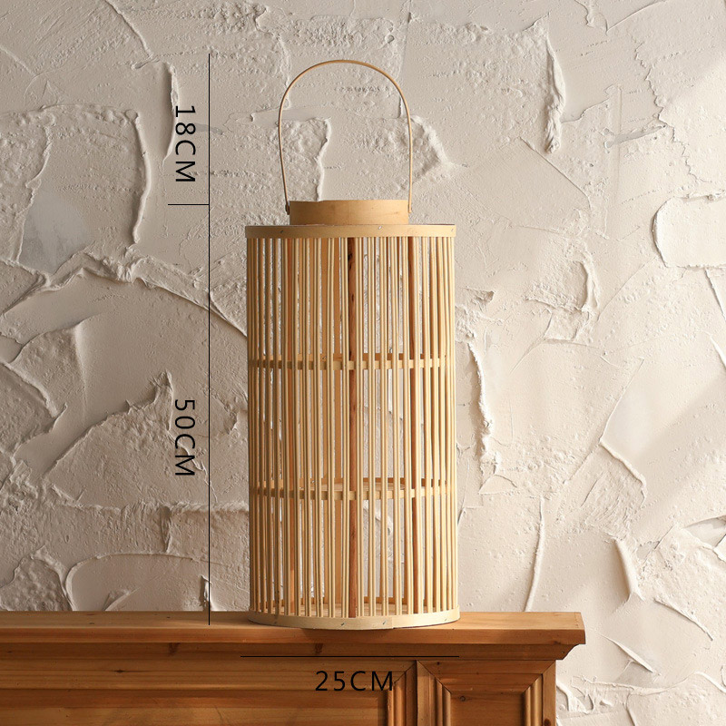 Hand-Woven Floor Bamboo and Wood Lantern / Candle Holder Color:Natural ;Size:25*25*50cm