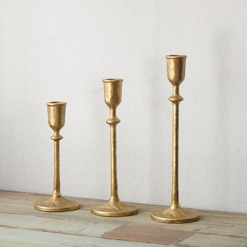 Vintage Industrial Style Wrought Iron Taper Candle Holder Color:Gold;Size:8*8*18.5cm