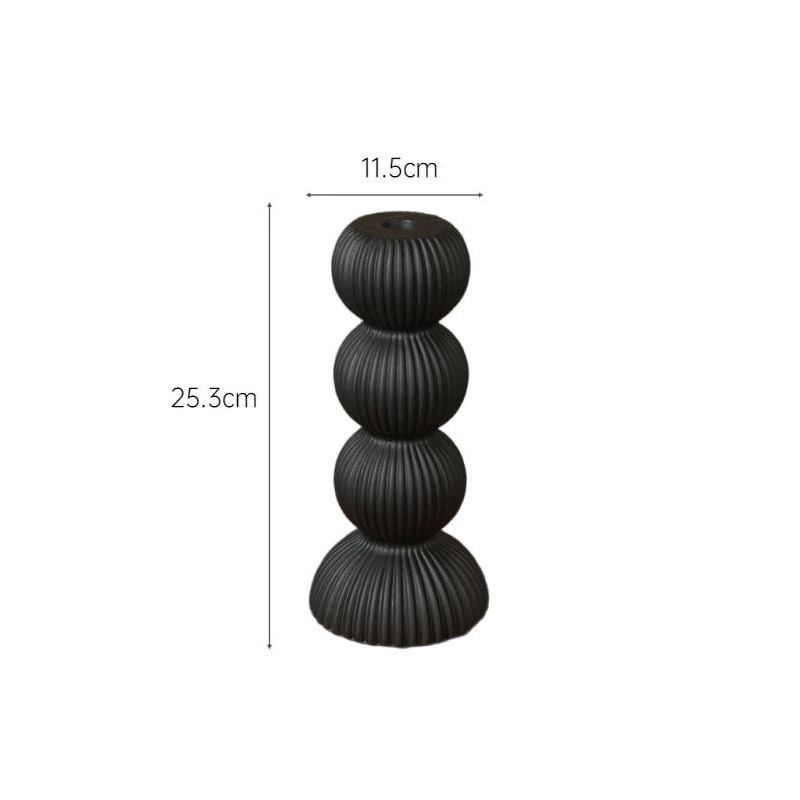 Minimalist Black & White Ceramic Stacked Ball Candle Holder Color:Black;Size:11.5*25.3cm