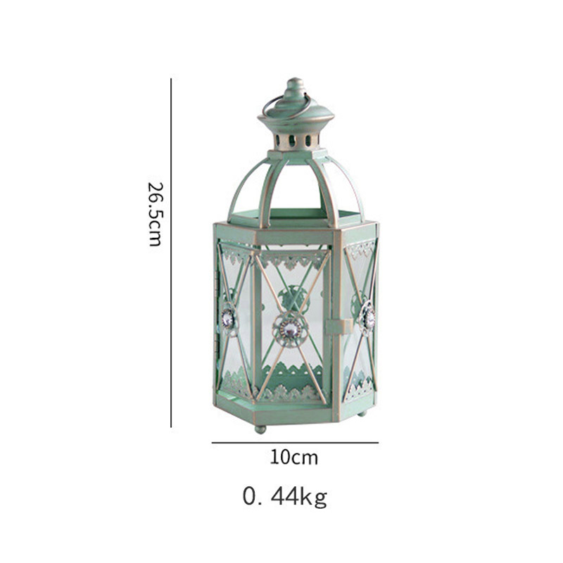 Retro Candle Holder Glass Hurricane Lantern Color:Antique Mint Green