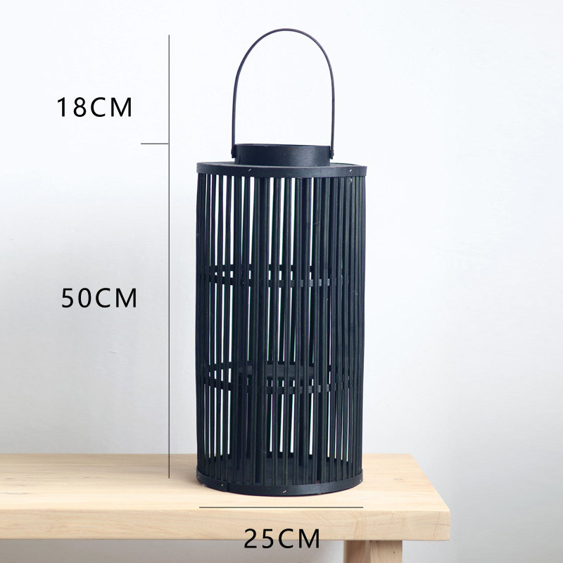 Hand-Woven Floor Bamboo and Wood Lantern / Candle Holder Color:Black;Size:25*25*50cm