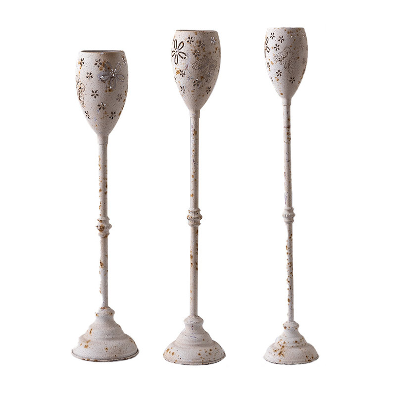 Vintage Distressed Wrought Iron Floor Candlestick ,Multi-Size, Tall Floral Long Stem Candle Holder Home Decor (Multi-Size Options)