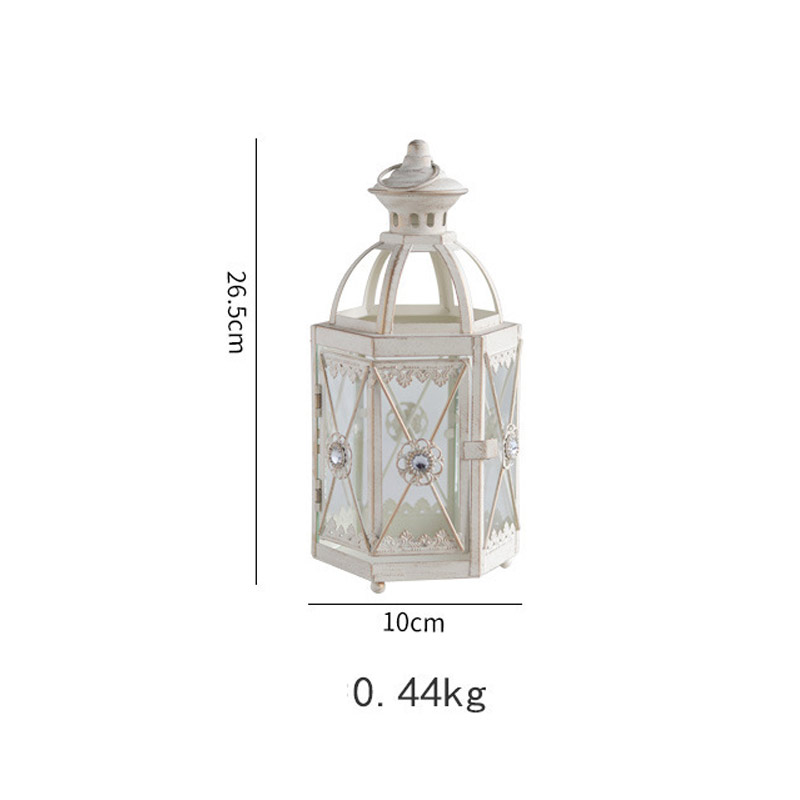 Retro Candle Holder Glass Hurricane Lantern Color:Distressed Cream & Gold 