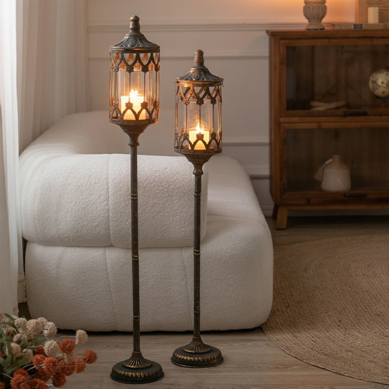 Vintage American Country Style Floor Candle Holder Set of 2 Size:16*16*94cm 1