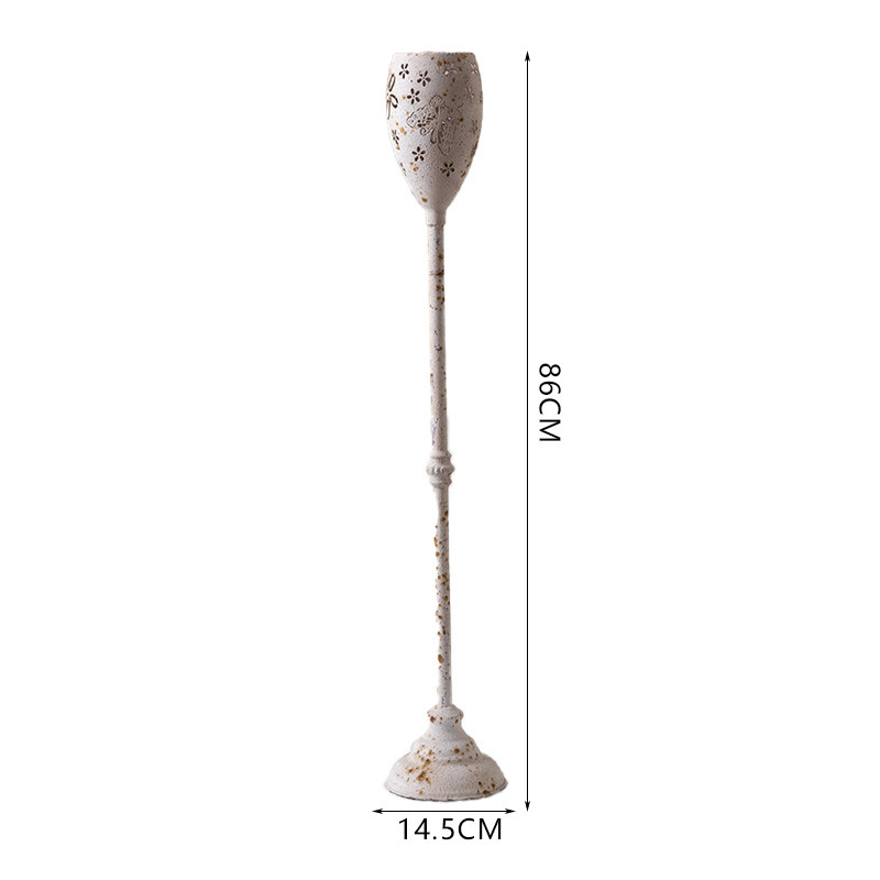 Vintage Distressed Wrought Iron Floor Candlestick ,Multi-Size 14.5*14.5*86cm  , Tall Floral Long Stem Candle Holder Home Decor (Multi-Size Options)