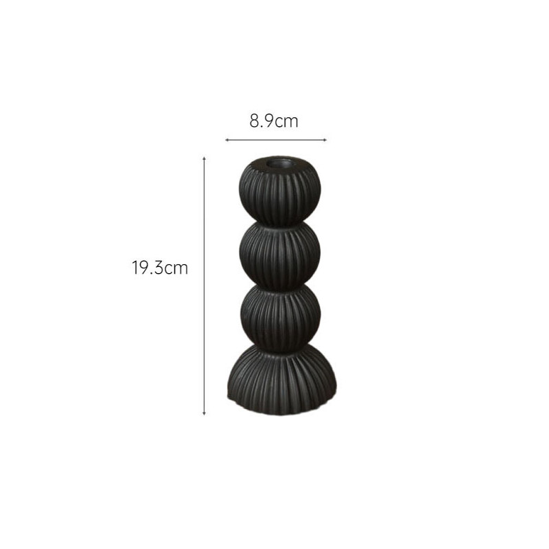 Minimalist Black & White Ceramic Stacked Ball Candle Holder Color:Black;Size:8.9*19.3cm