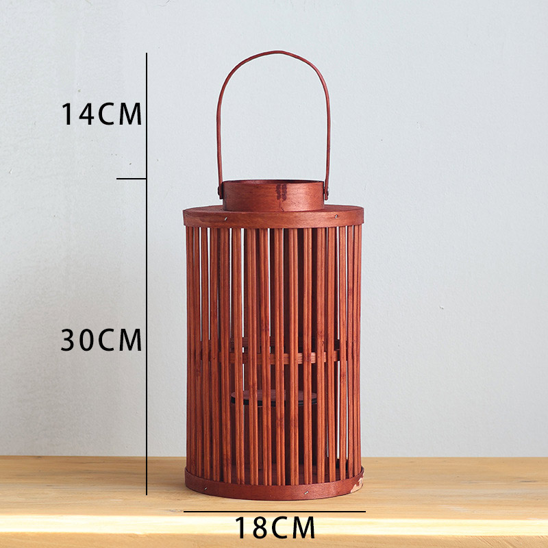 Hand-Woven Floor Bamboo and Wood Lantern / Candle Holder Color:Red;Size:18*18*30cm