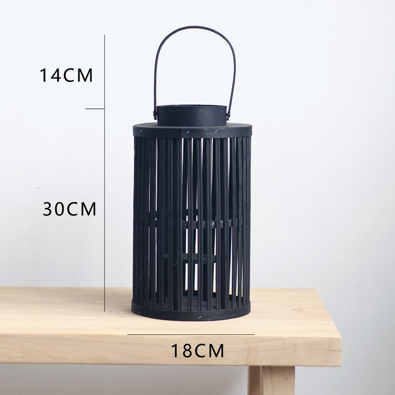 Hand-Woven Floor Bamboo and Wood Lantern / Candle Holder Color:Black;Size:18*18*30cm