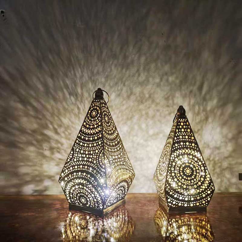 Perforated Pyramid Shaped Moroccan Lantern Size:10.5*10.5*22cm 1