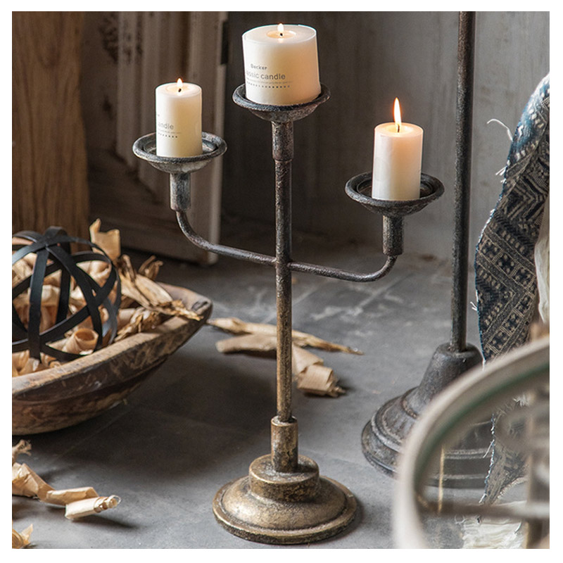 Vintage Distressed 3 Arms Wrought Iron Floor Candelabra Size:37*50cm 1