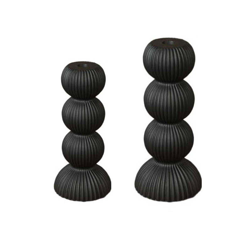Minimalist Black & White Ceramic Stacked Ball Candle Holder Black  
