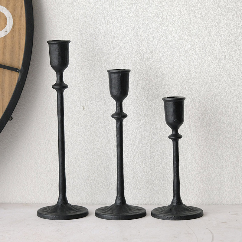 Vintage Industrial Style Wrought Iron Taper Candle Holder Color:Black;Size:8*8*18.5cm 5