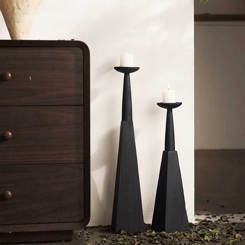 Wabi-Sabi Solid Wood Carbonized Candlestick Size:11*11*45cm 2