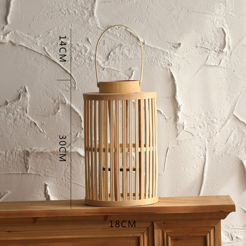 Hand-Woven Floor Bamboo and Wood Lantern / Candle Holder Color:Natural ;Size:18*18*30cm
