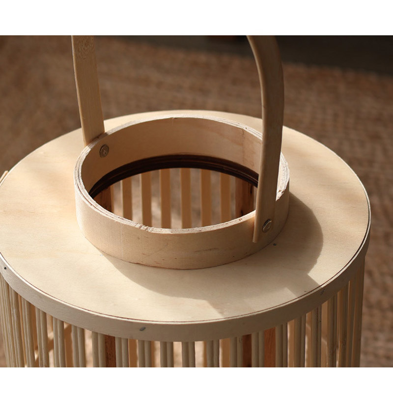 Hand-Woven Floor Bamboo and Wood Lantern / Candle Holder Color:Natural ;Size:18*18*30cm 2