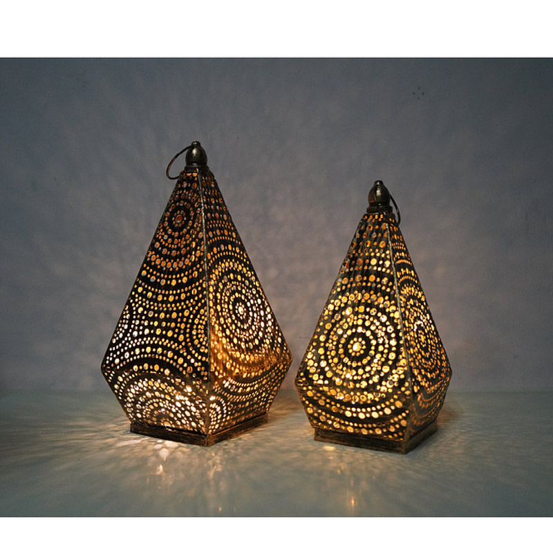 Perforated Pyramid Shaped Moroccan Lantern Size:10.5*10.5*22cm 2