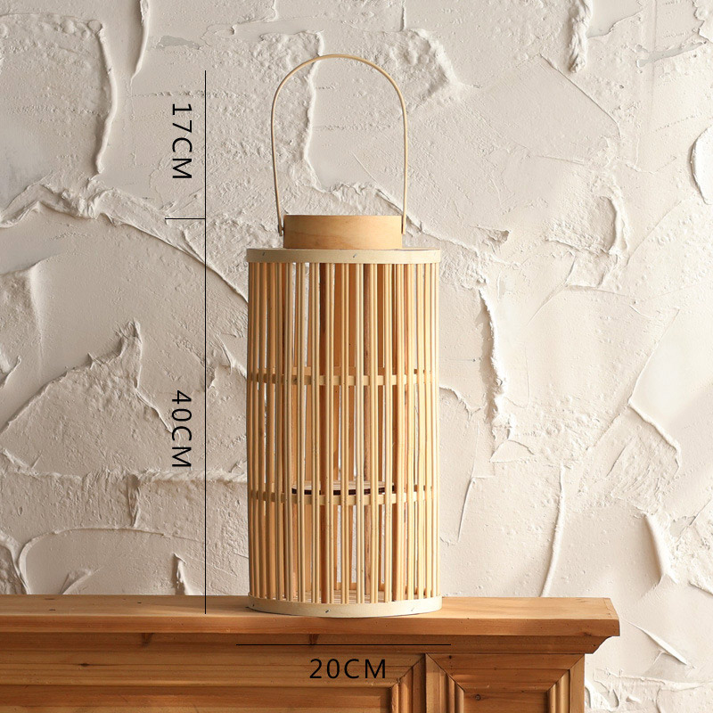 Hand-Woven Floor Bamboo and Wood Lantern / Candle Holder Color:Natural ;Size:20*20*40cm
