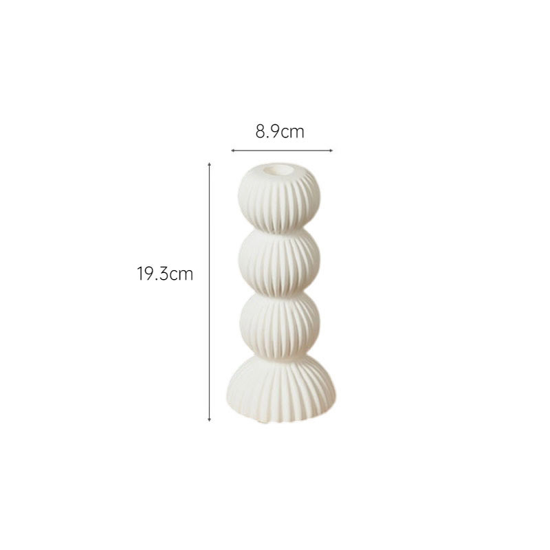 Minimalist Black & White Ceramic Stacked Ball Candle Holder Color:White;Size:8.9*19.3cm