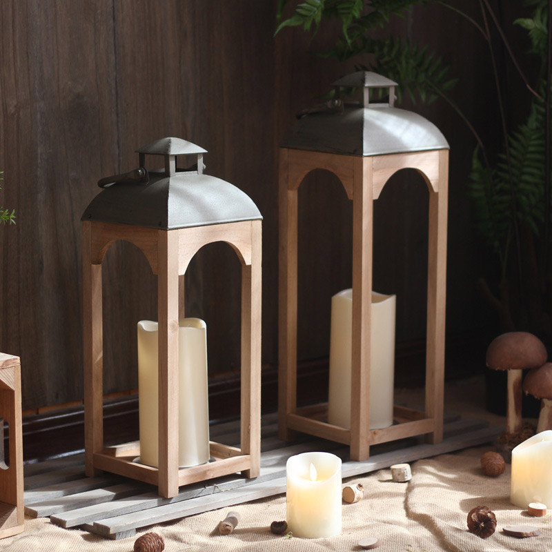 Vintage Wooden Floor Candle Lantern  , Rectangular Arched Top Size:18*57cm 1