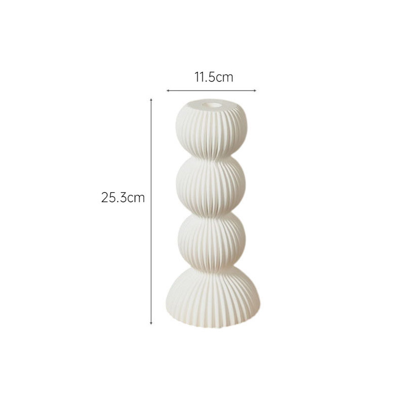 Minimalist Black & White Ceramic Stacked Ball Candle Holder Color:White;Size:11.5*25.3cm