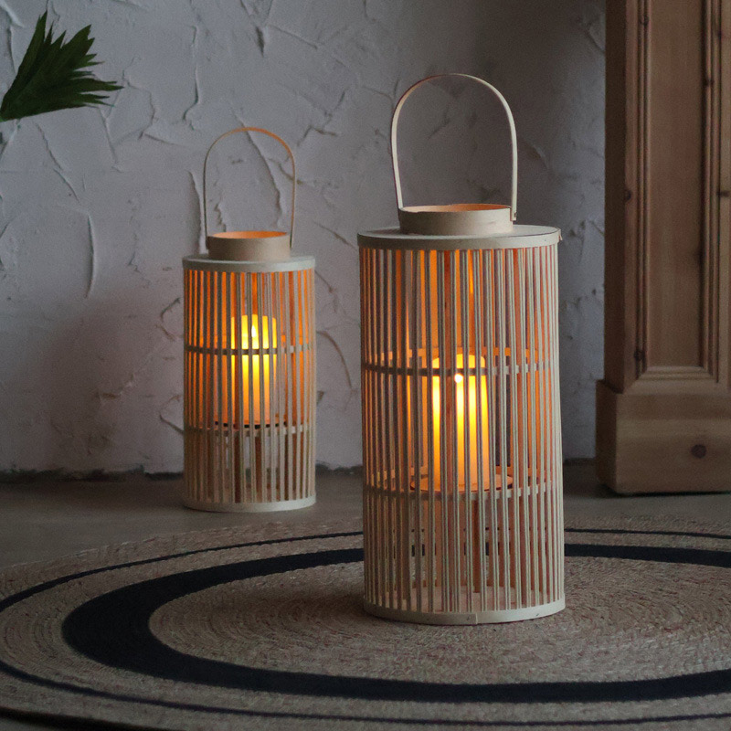 Hand-Woven Floor Bamboo and Wood Lantern / Candle Holder Color:Natural ;Size:18*18*30cm 1