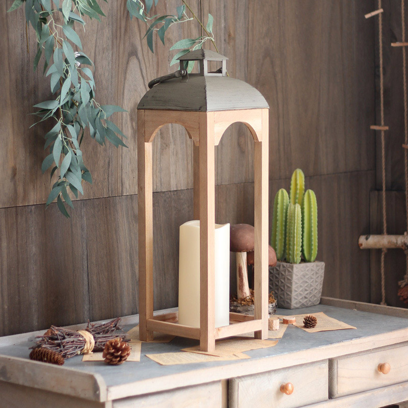Vintage Wooden Floor Candle Lantern  , Rectangular Arched Top Size:18*57cm 2